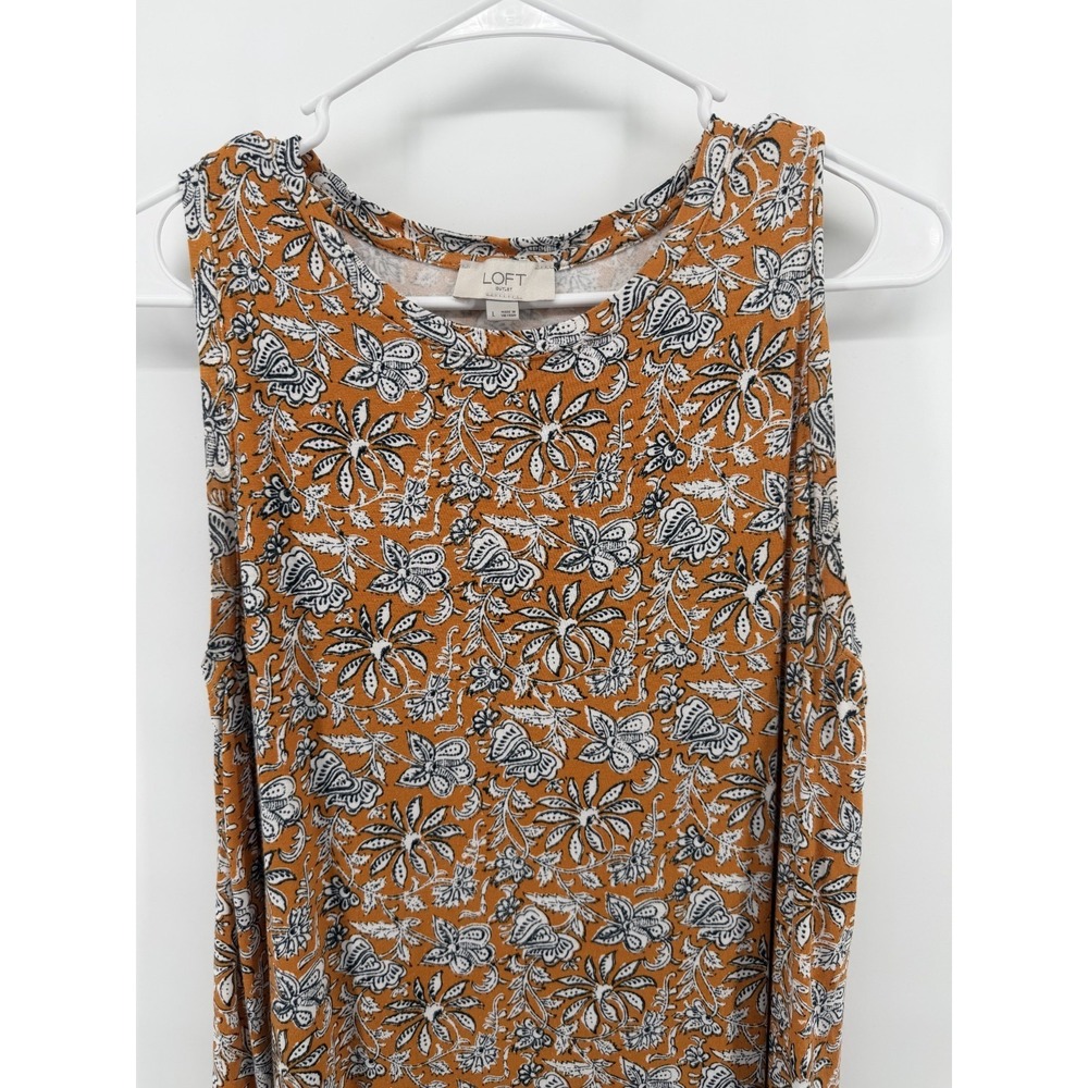 Loft Sleeveless Swing Dress Orange Blue White Floral Print Women L Summer Casual - Picture 3 of 9
